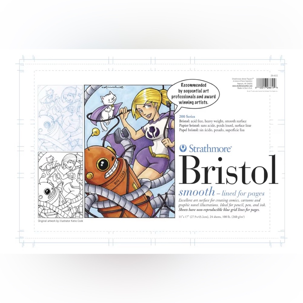 Strathmore (25-611 STR-25-611 24 Sheet Smooth Bristol Pad, 11 by 17", Blue Lined